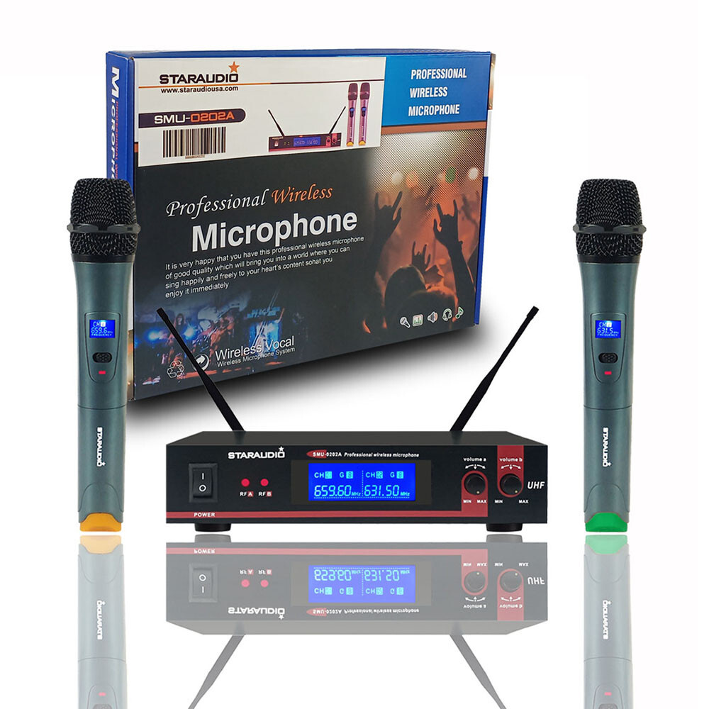 2-Channel Wireless Microphone System UHF Handheld Bar Club Church Microphones