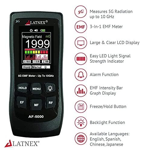 LATNEX AF-5000 5G EMF Meter RF Detector with Certificate