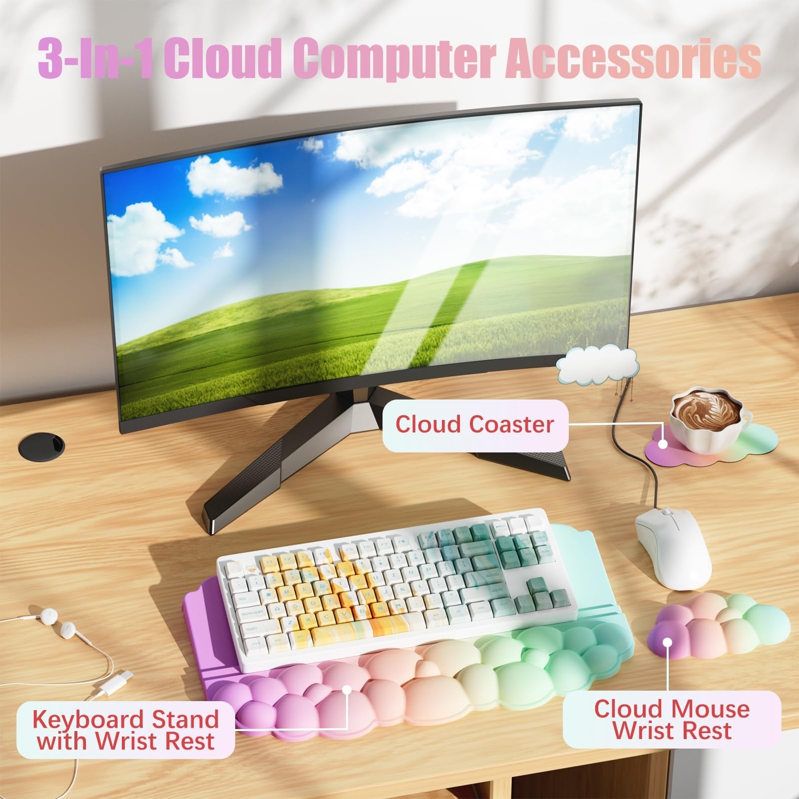 Ergonomic Wrist Rest for Keyboard, Soft Memory Foam Cloud Keyboard Stand Pad ...