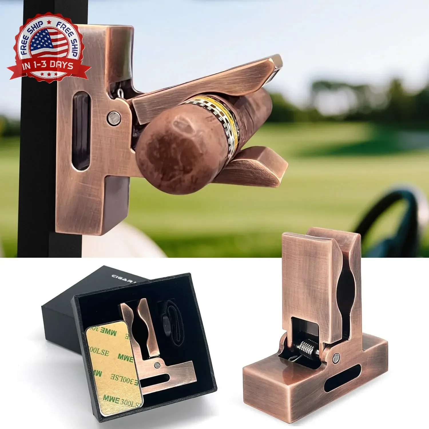 Cigar Holder for Golf Cart, Bronze Magnetic Cigar Holder for Golf Cart with a Po