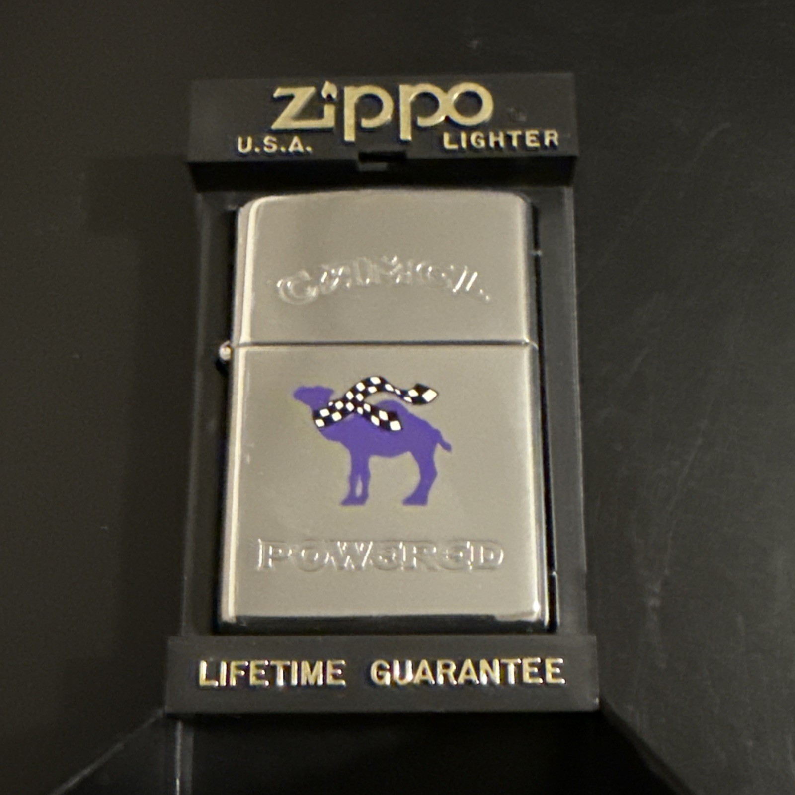 NOS Joe Camel Graphic Zippo Lighter Smokin Joe's Racing 23 Camel Purple Scarf