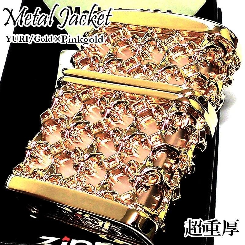 ZIPPO Lighter Metal Jacket Zippo Super Heavy Gold x Pink Gold Lily Emblem 5 Side