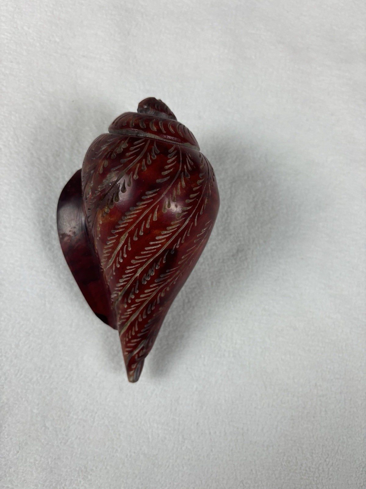 Hand Carved Soapstone Shell Decor Box Made in India Red Stone