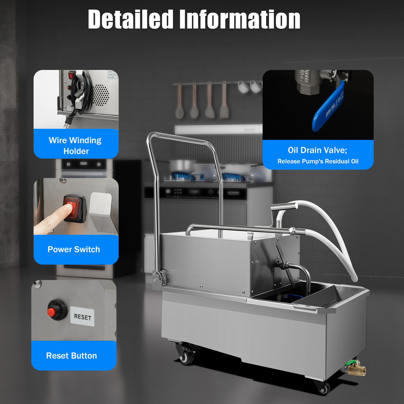 55L Commercial Oil Filler Machine Cart Mobile Fryer Oil Filter Machine Separator
