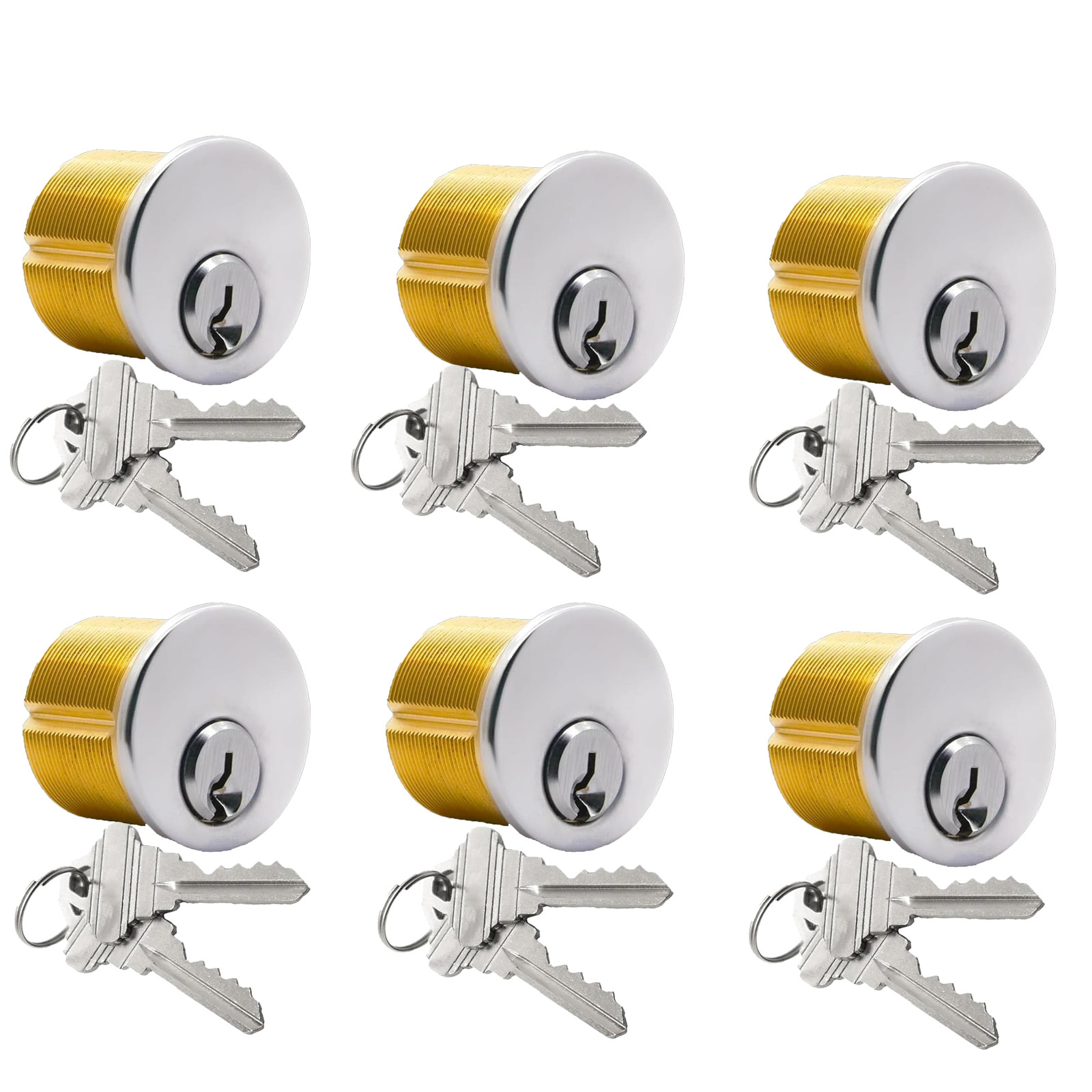 6X Brass Mortise Door Cylinder Locks 1 1/8" Replacement Lock Mortise Cylinder