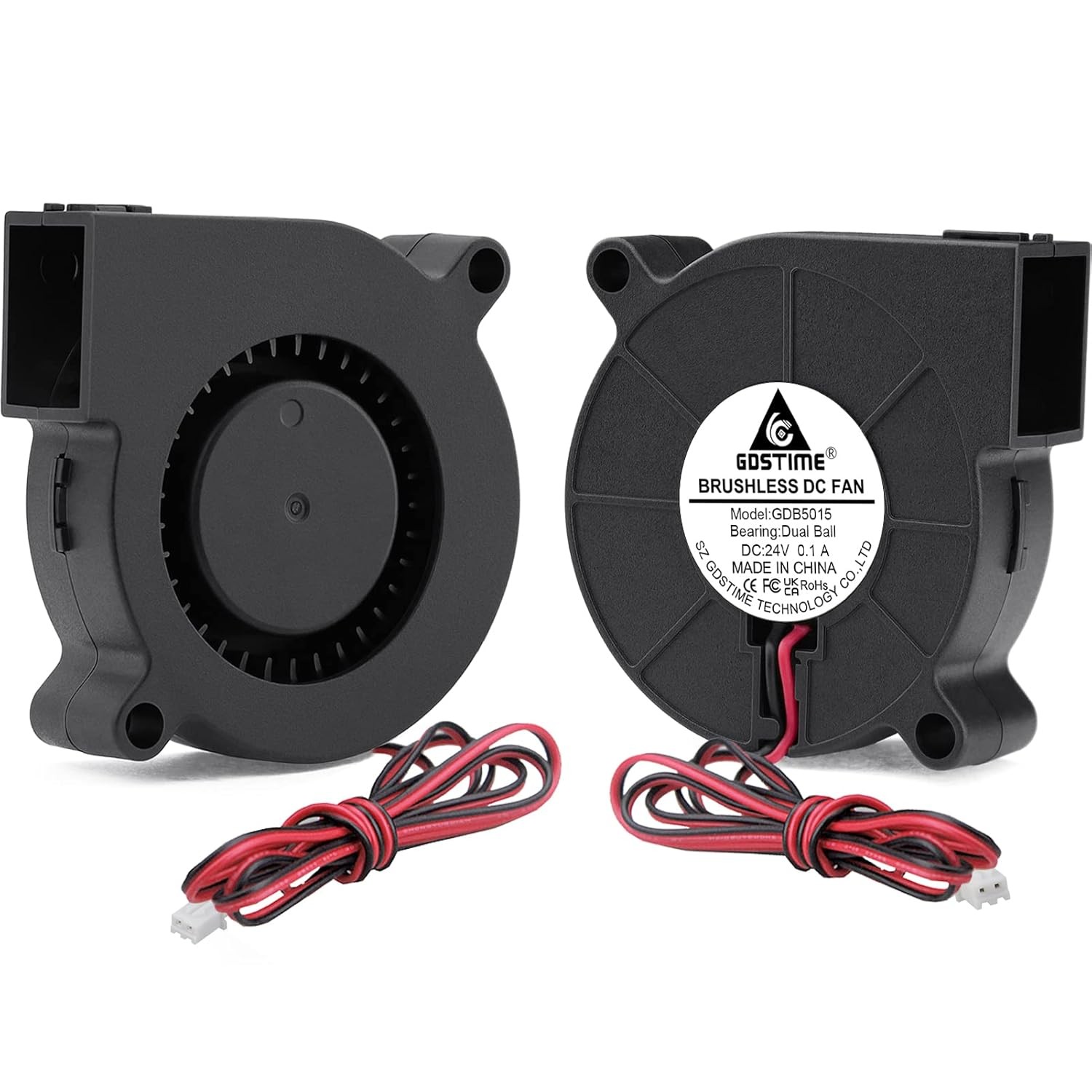 2Pcs 50mm 5015 Blower Fan 24V Brushless Dual Ball Bearing Turbo Cooling 50x15mm