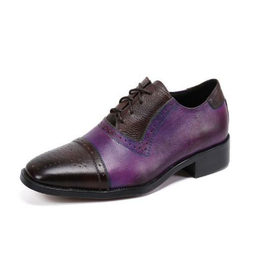 Men's Retro British Lace Up Color Matching Leather Shoes Formal Dress Shoes N201