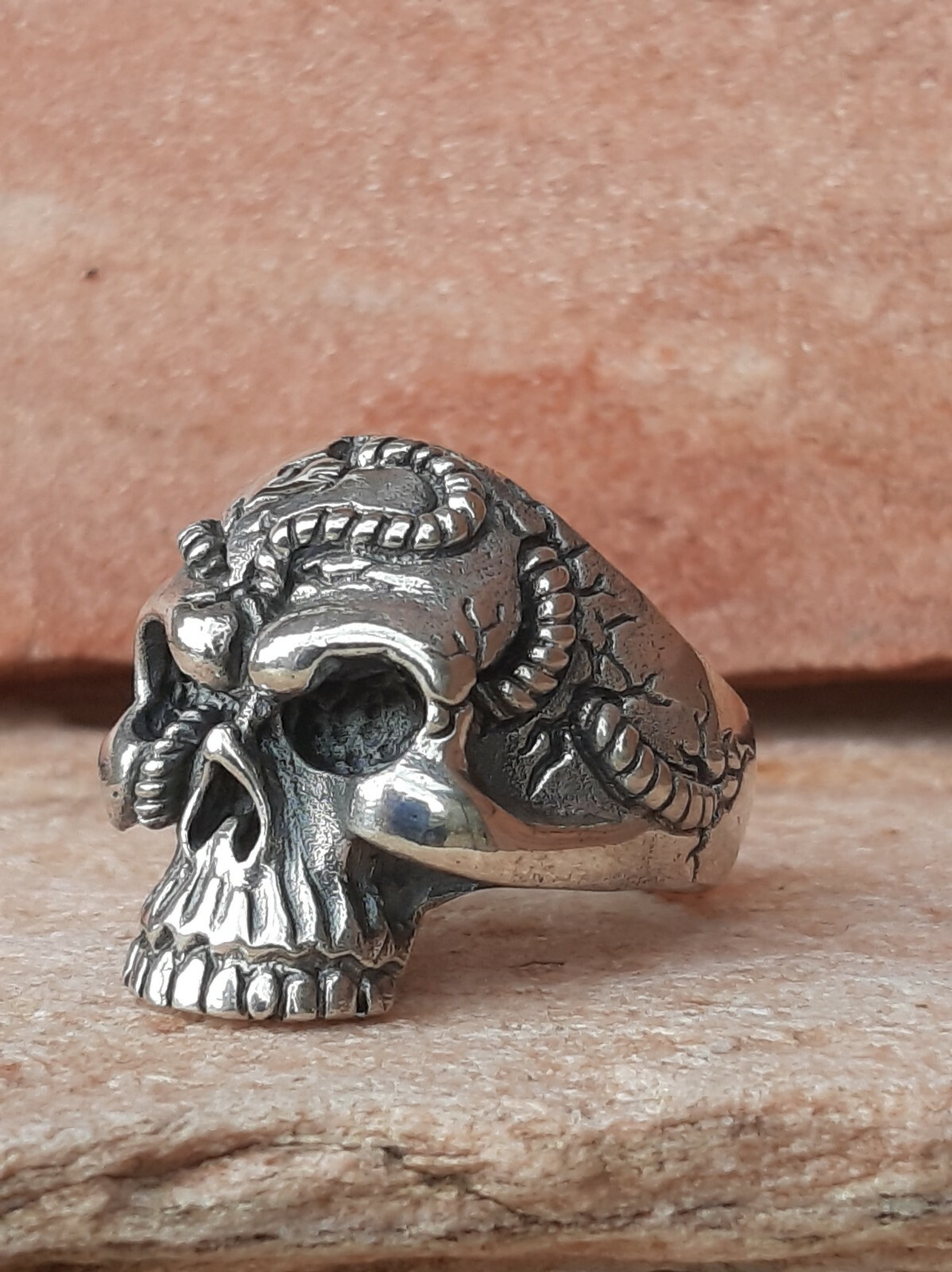 925 MENS SILVER RING SEAL HARLEY MOTORCYCLE SKULL