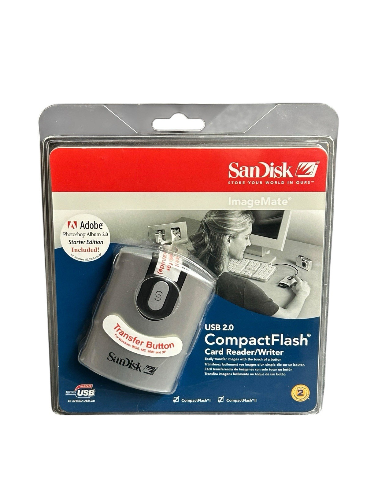 NEW SanDisk Compact FLASH USB 2.0 Card Reader/Writer with Button (SDDR-92-A15)