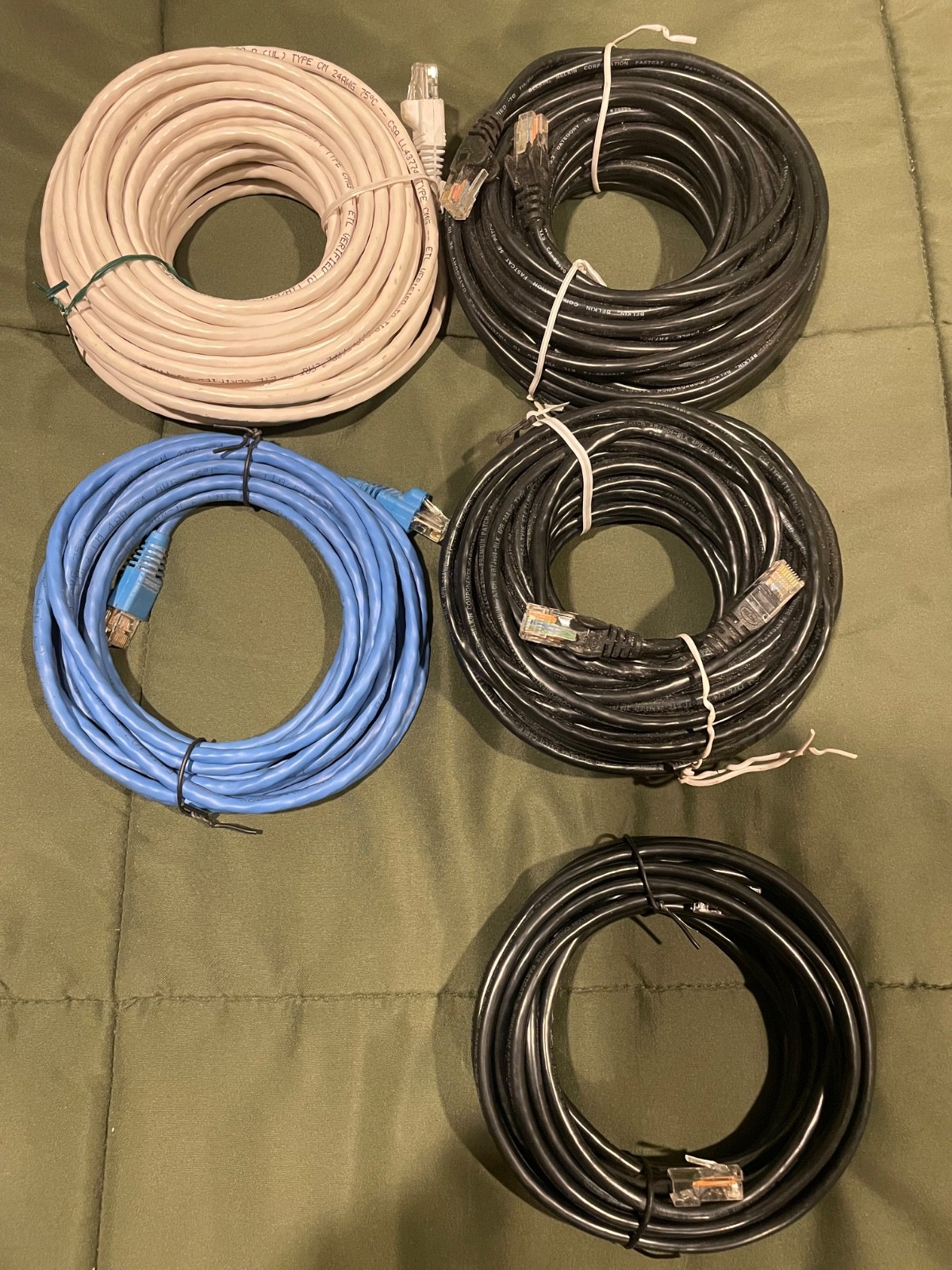 CAT 5e Patch Cables LOT of 5 (15/18/100 feet)