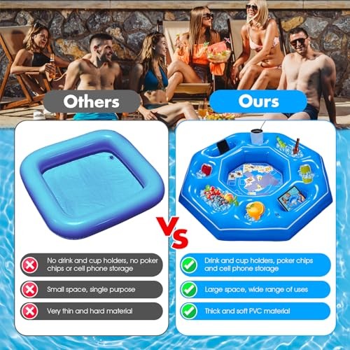 Octagonal Inflatable Game Table with Waterproof Playing Cards, Inflatable Blue