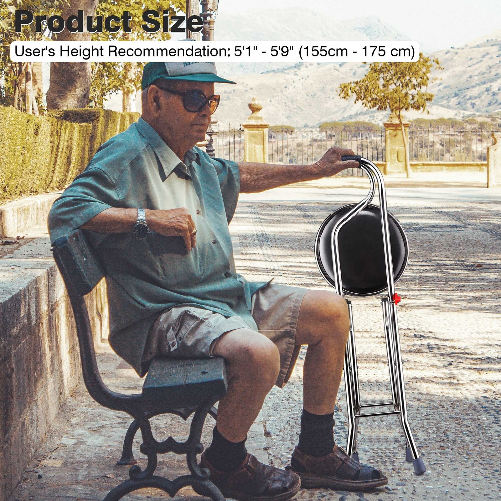 Walking Stick with Seat Folding 2in1 Chair Cane Portable Elders Travel Camp Care