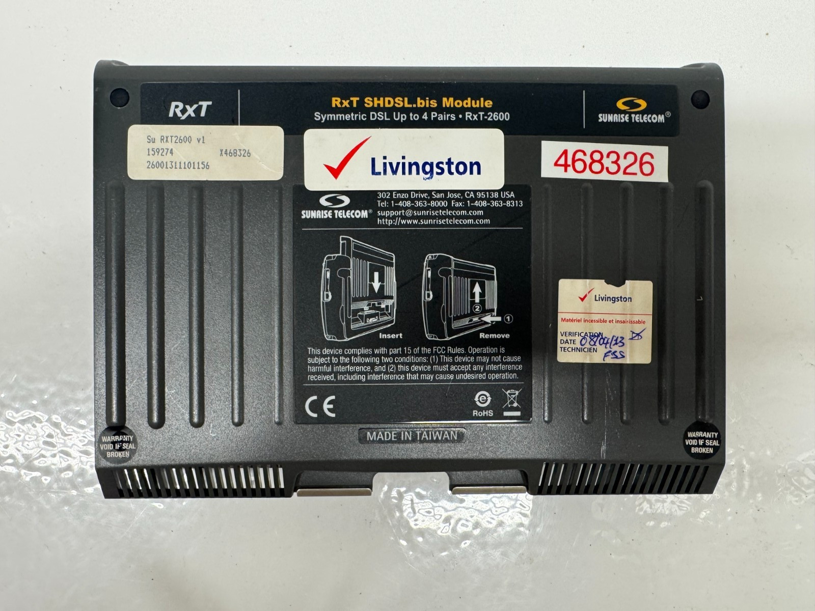 Sunrise Telecom RXT-2600A Module – Untested / As-Is