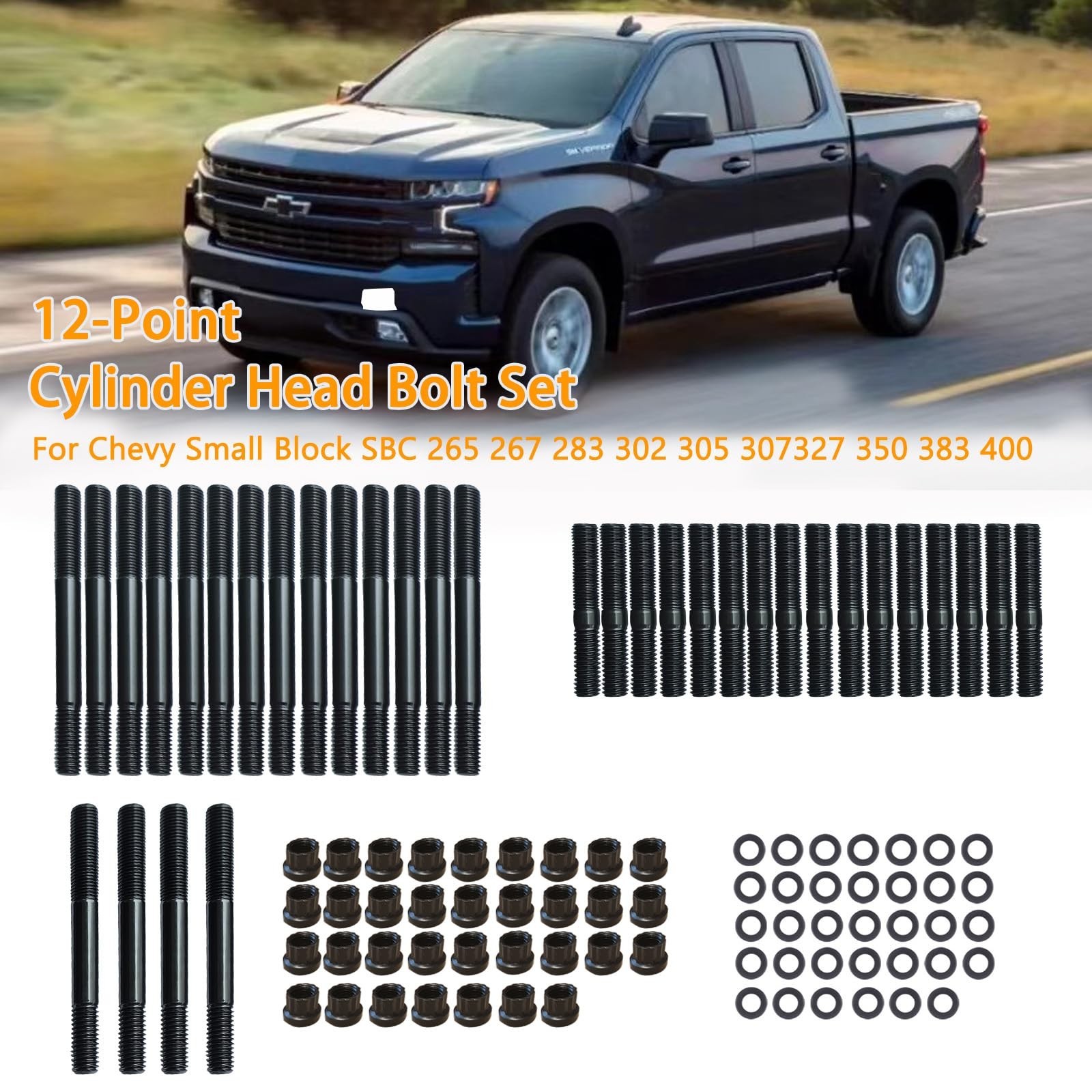 12-Point Cylinder Head Stud Kit Replacement for Chevy Small Block SBC | 265 2...