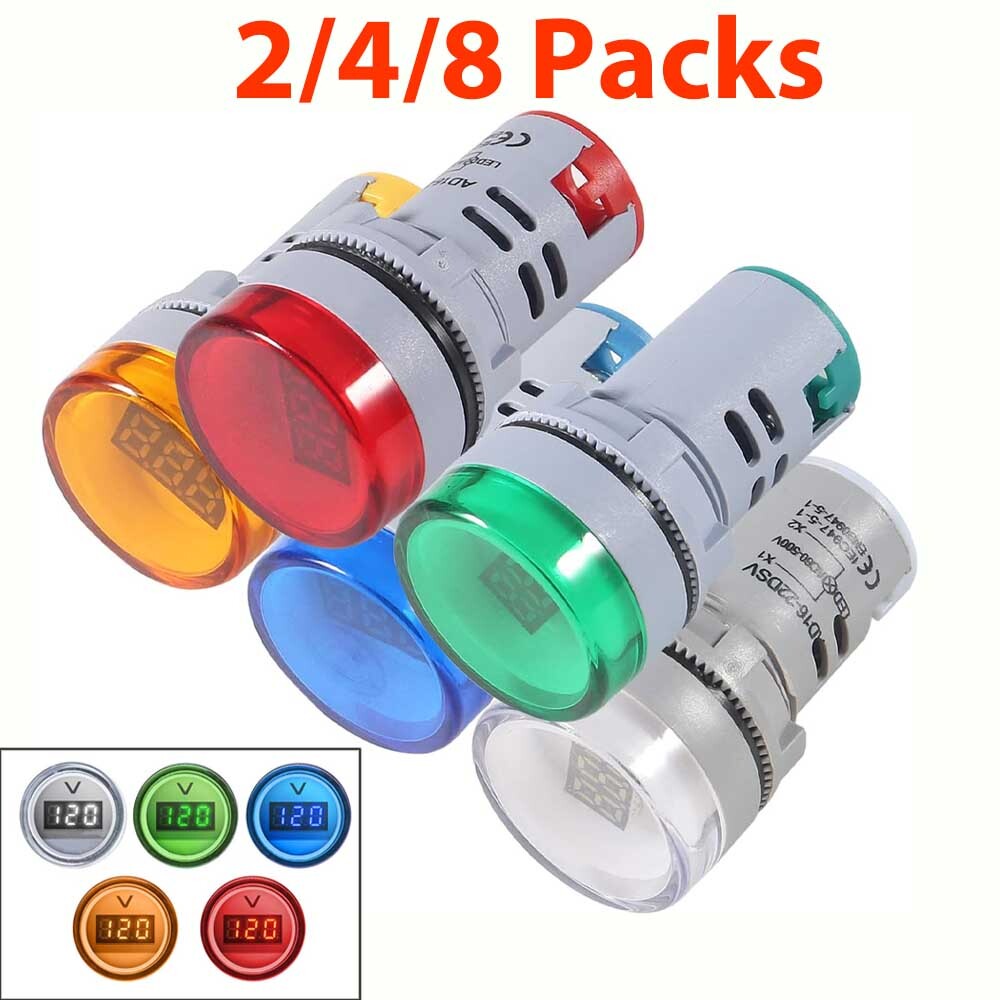 2//4/8X AC60-500V 22MM LED Voltmeter Voltage Meter Indicator Pilot Light New DIY