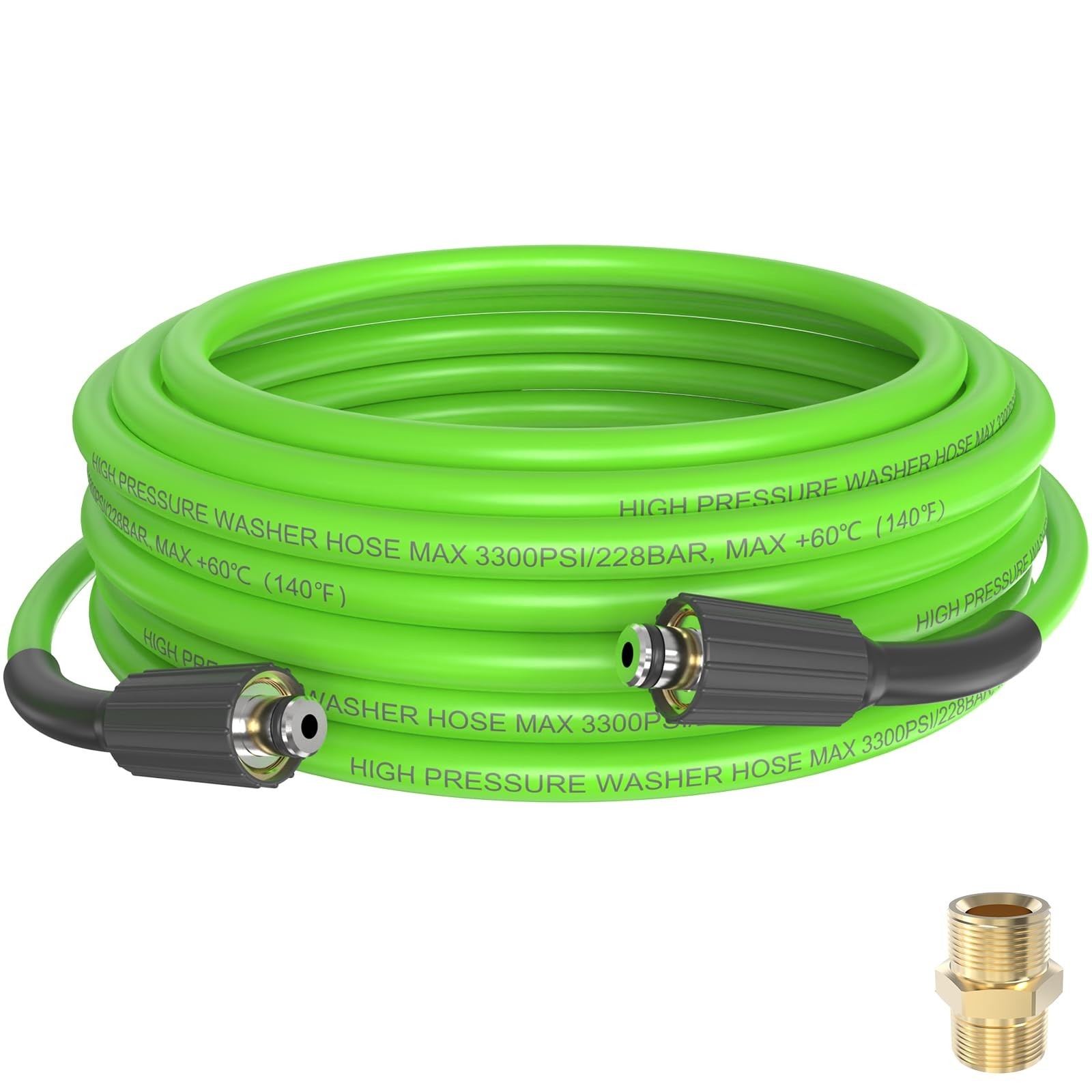 Pressure Washer Hose 25 FT, 1/4" PVC Green Power Washer Hose, 3300 PSI Kink R...