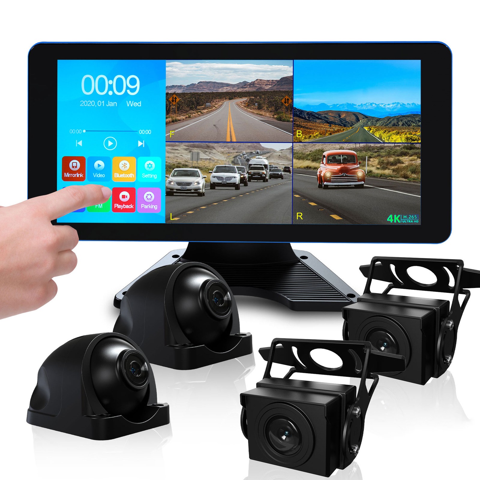 10.36" Quad Split Touchscreen Backup Camera System for RV Semi Box Truck Trailer