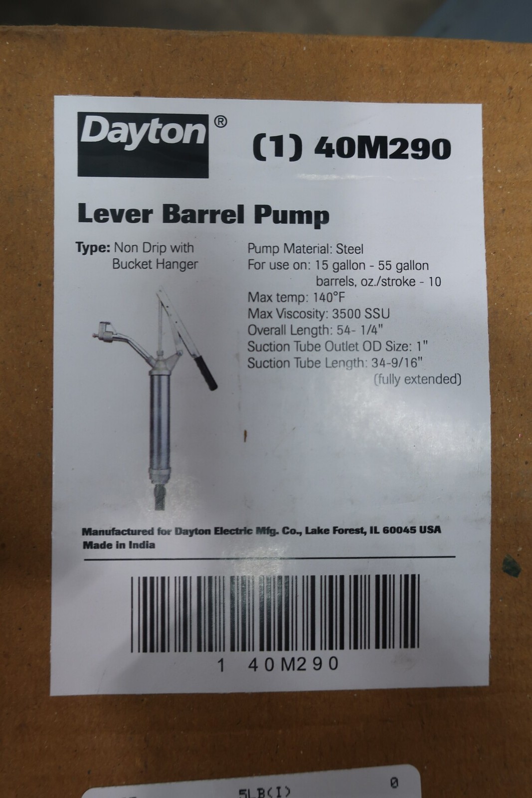 Dayton 40M290 Level Action Barrel Pump