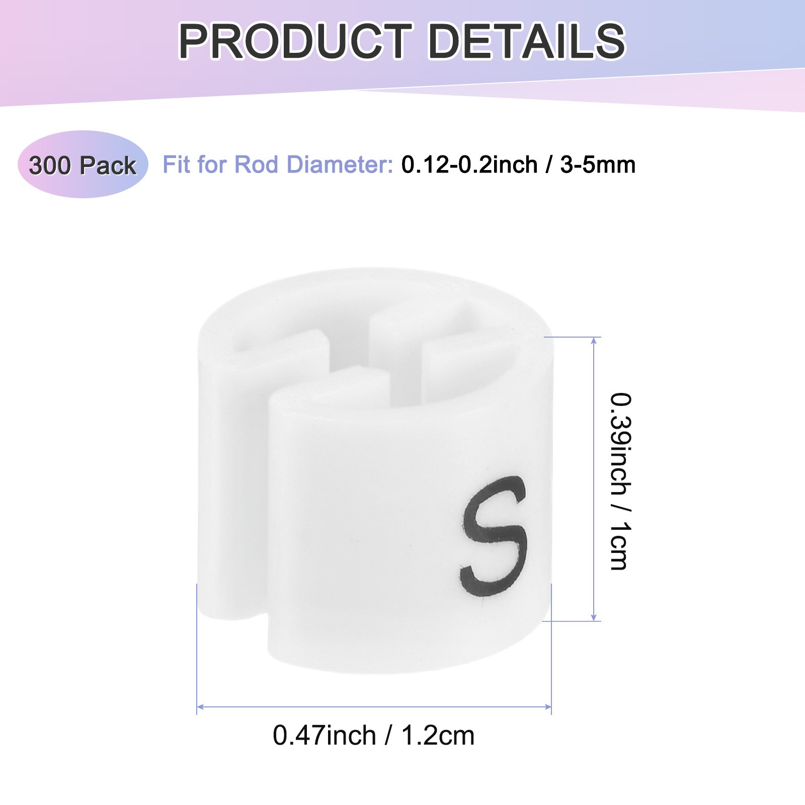 300-Pack Plastic Clothes Hanger Markers S Size for 3mm Rod[White]