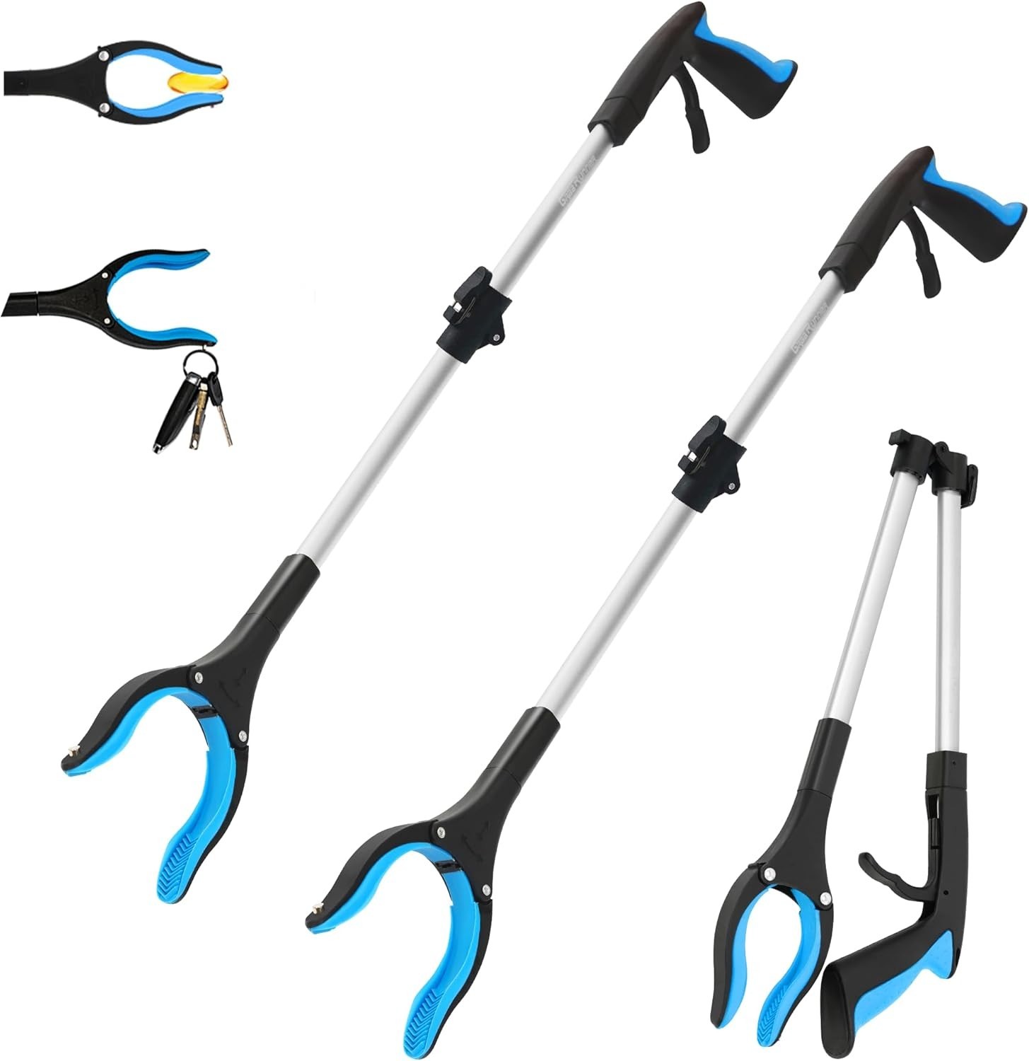 2- Pack 32 inch GrabRunner Folding Reacher Grabber Tool with Magnetic(Blue/Blue)