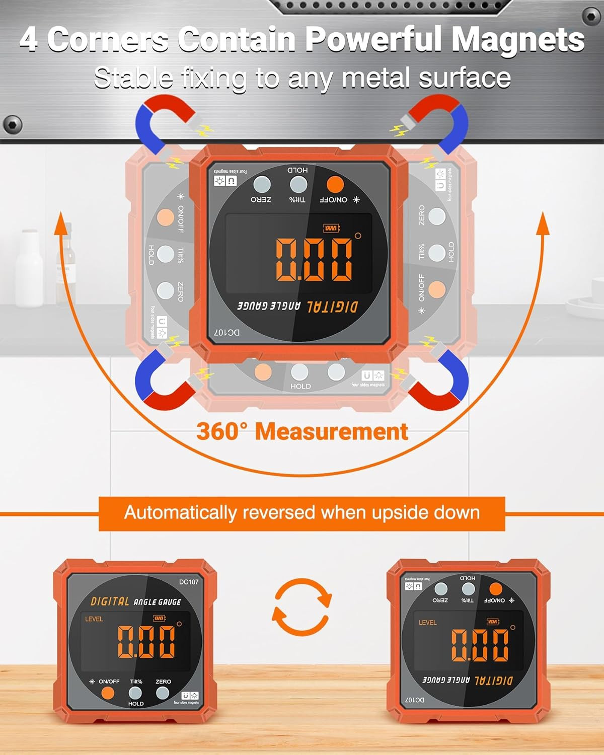 Digital Angle Finder & Protractor, Magnetic Dual Laser Level | 4-Side Strong Mag