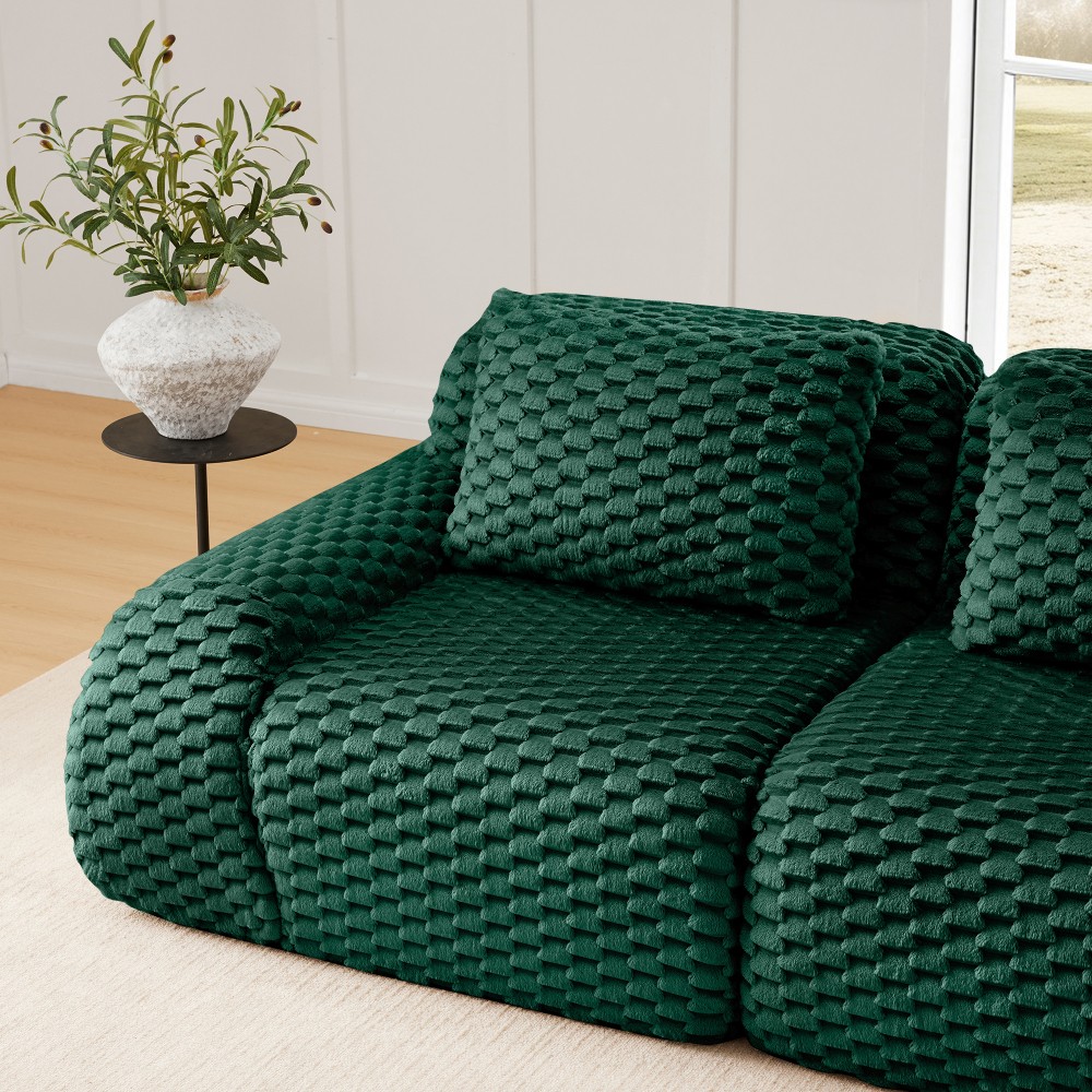 82" Modern L-Shaped Modular Sectional Sofa w/ Ottoman, Flannelette, Green