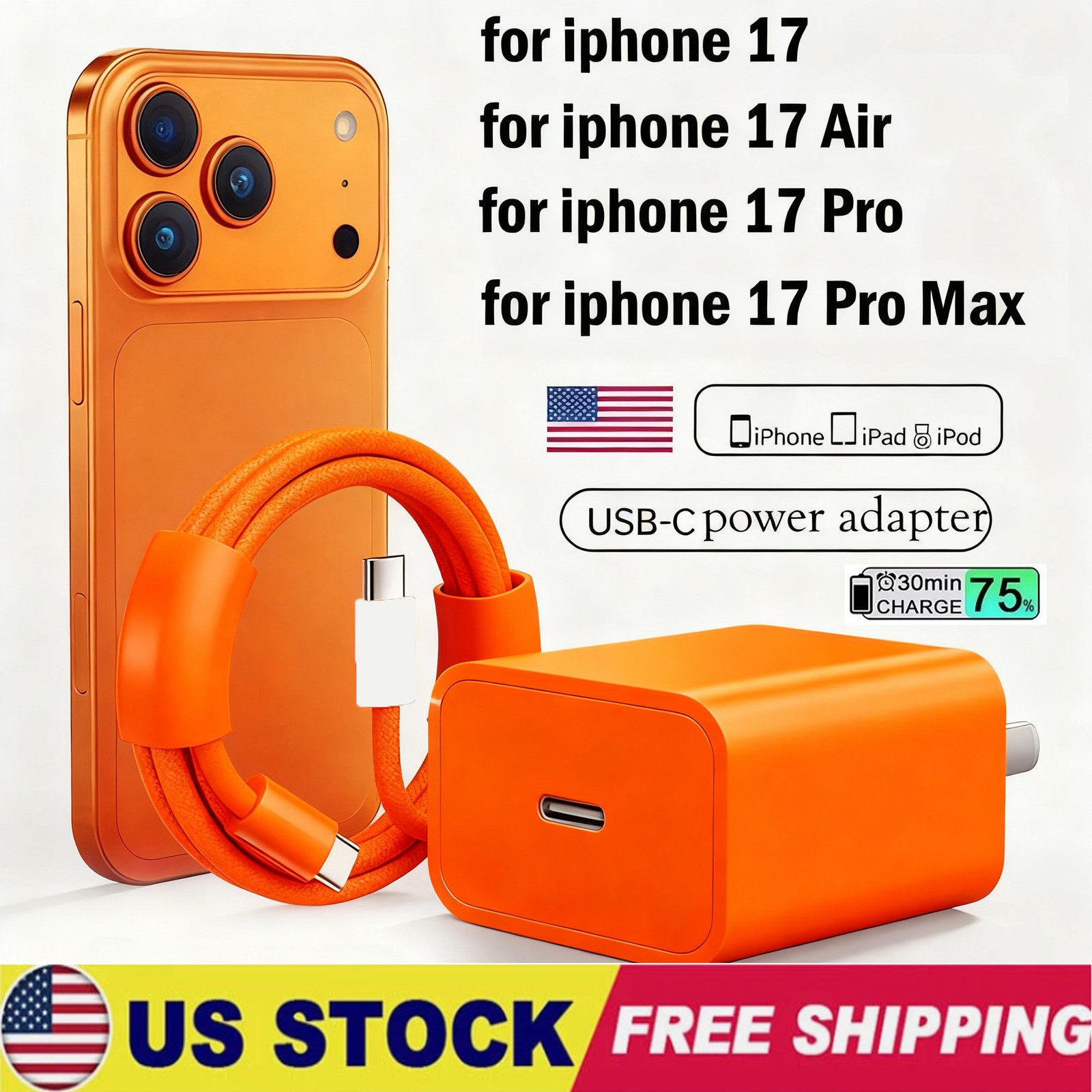 45W Type-C Wall Charger Block USB C Fast Charging For iPhone 17 16 15 ProMax