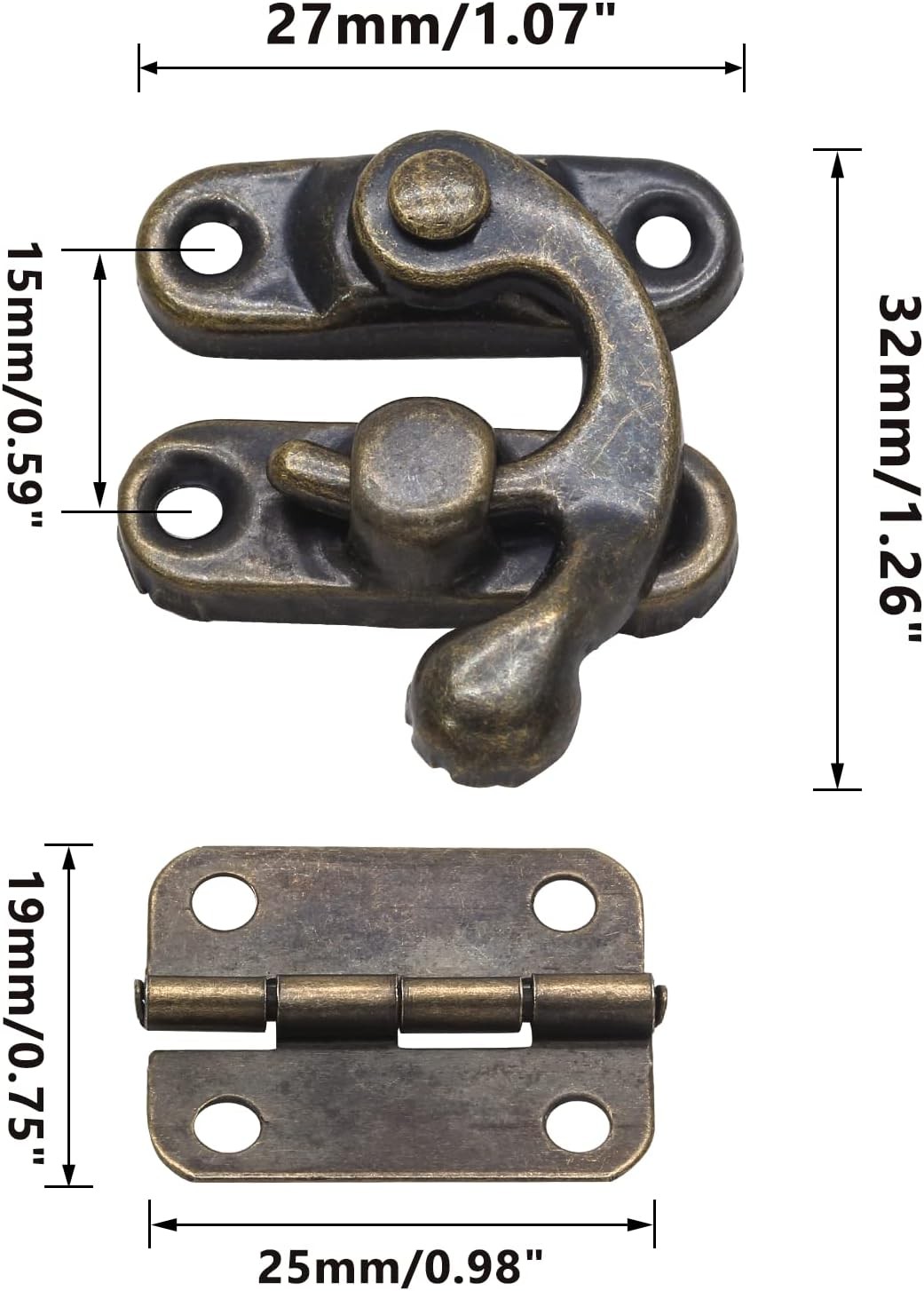 Antique Bronze Right Latch Hook Hasp, 1 Pcs Hasp Catch