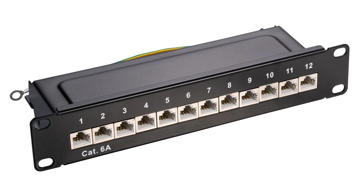 Network Patch Panel for Shielded Cat6A 12 24 Ports Port STP RJ45 Ethernet Rack