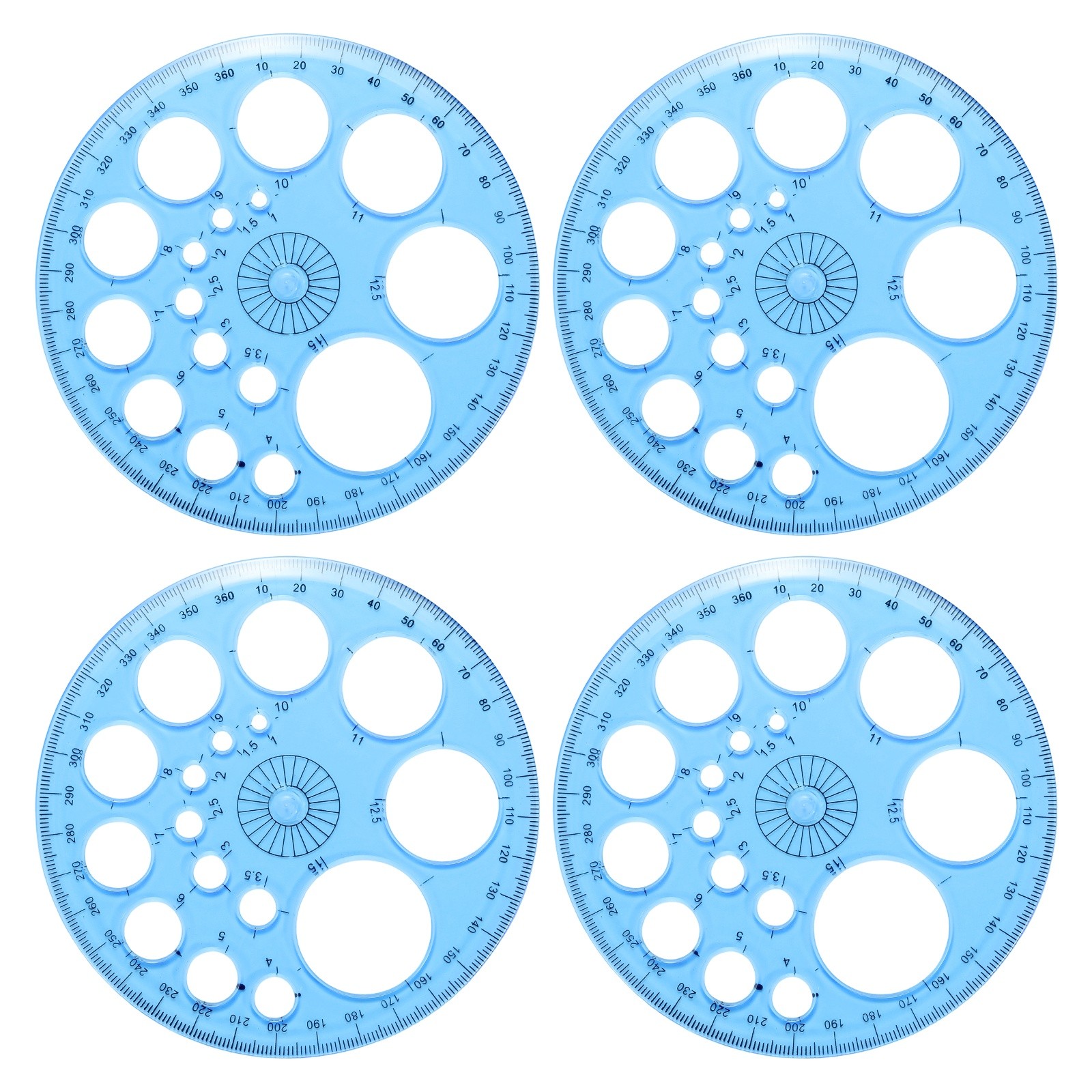 360-Degree Plastic Protractor, 4Pcs Circle Template for Office Supplies, Blue