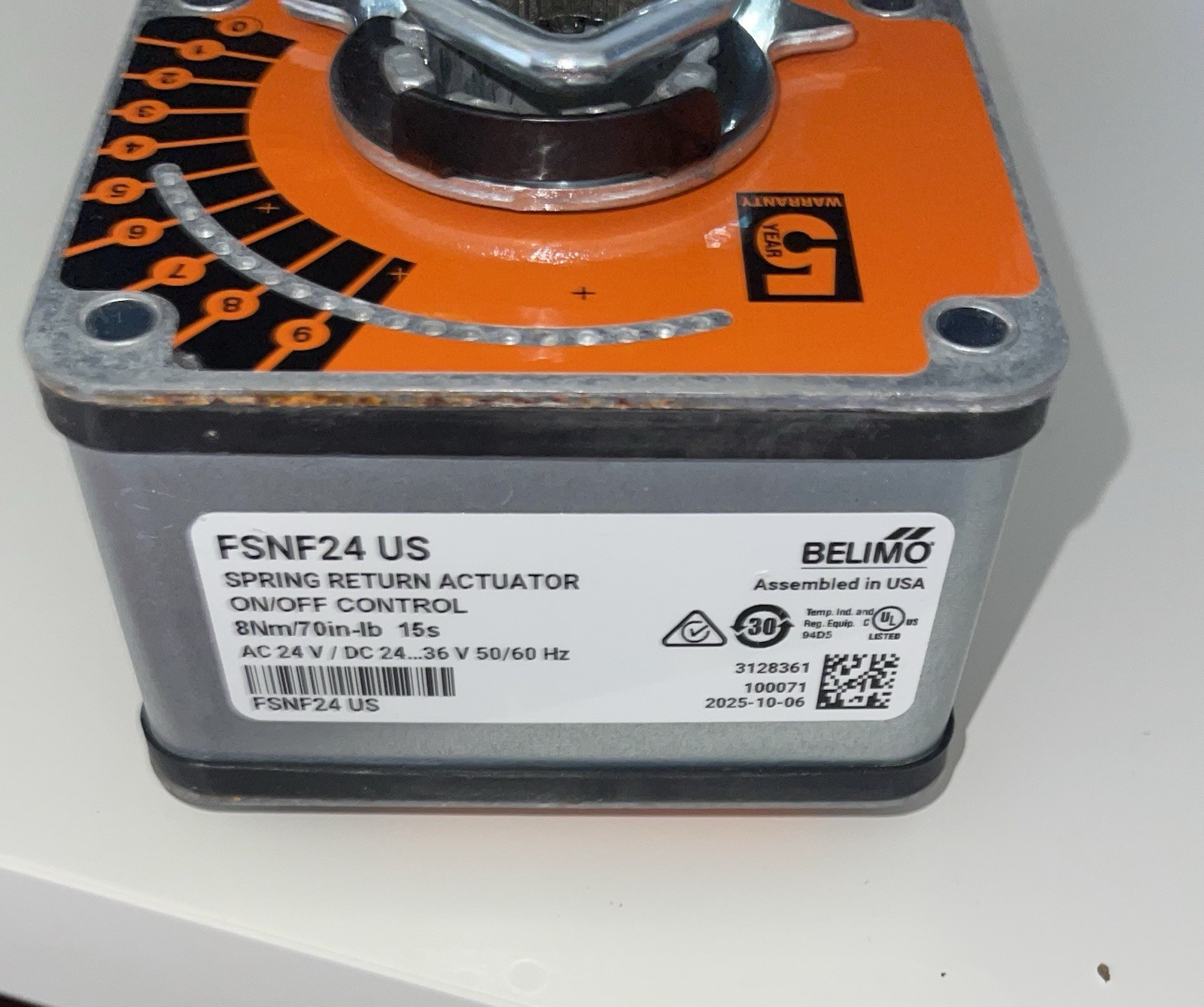 Belimo FSNF24 US, Spring Return Actuator, ON/OFF Control, 24VAC or 24-36VDC