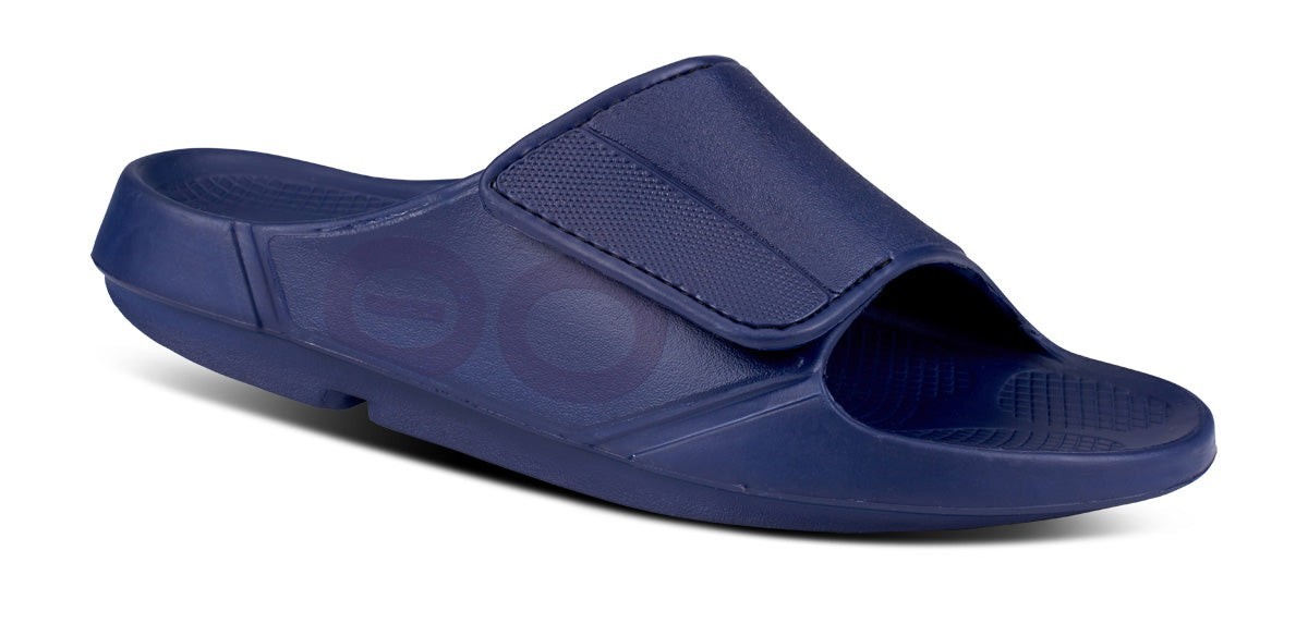 Oofos Men's OOahh Sport Flex Sandal  New NWT Navy Blue Mens 12 Recovery Comfy