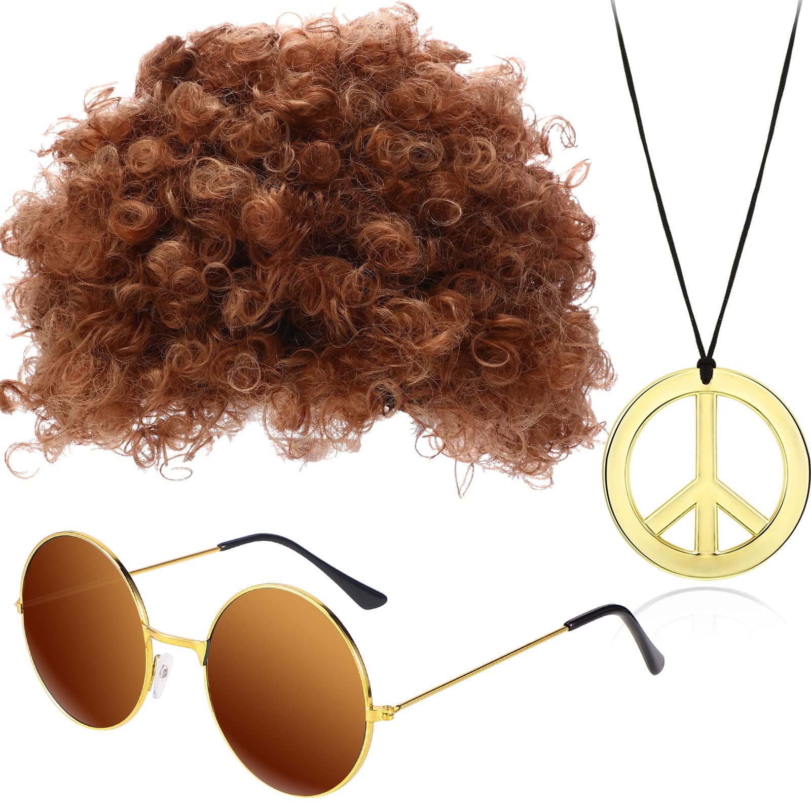 Gejoy 3 Pcs Disco the peace sign necklace: length: 50 cm/ 19.68 Inch, Brown