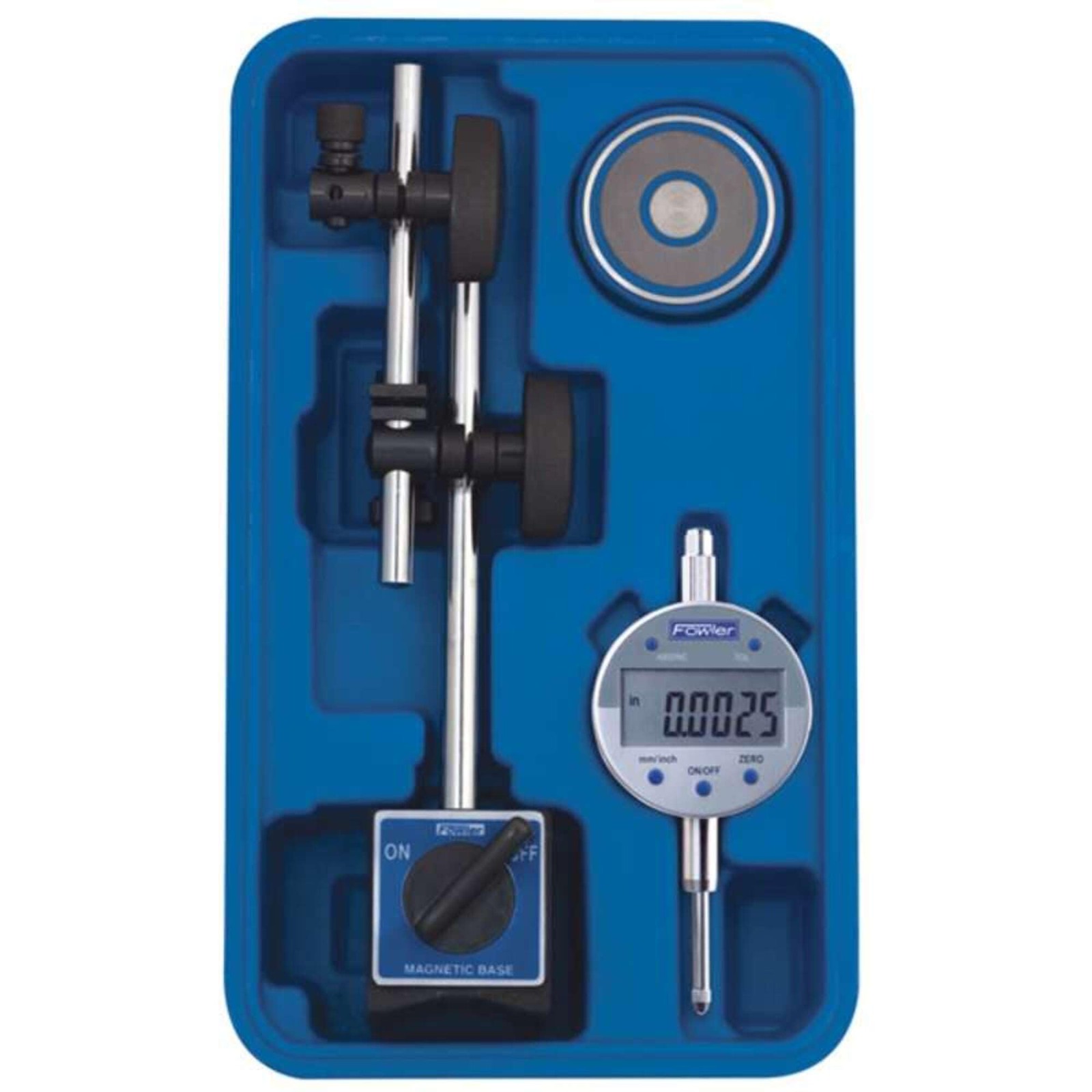 Fowler - 54-585-075-0 0.0005" Indicator Resolution, 85 lb. Pull Magnet, Blue