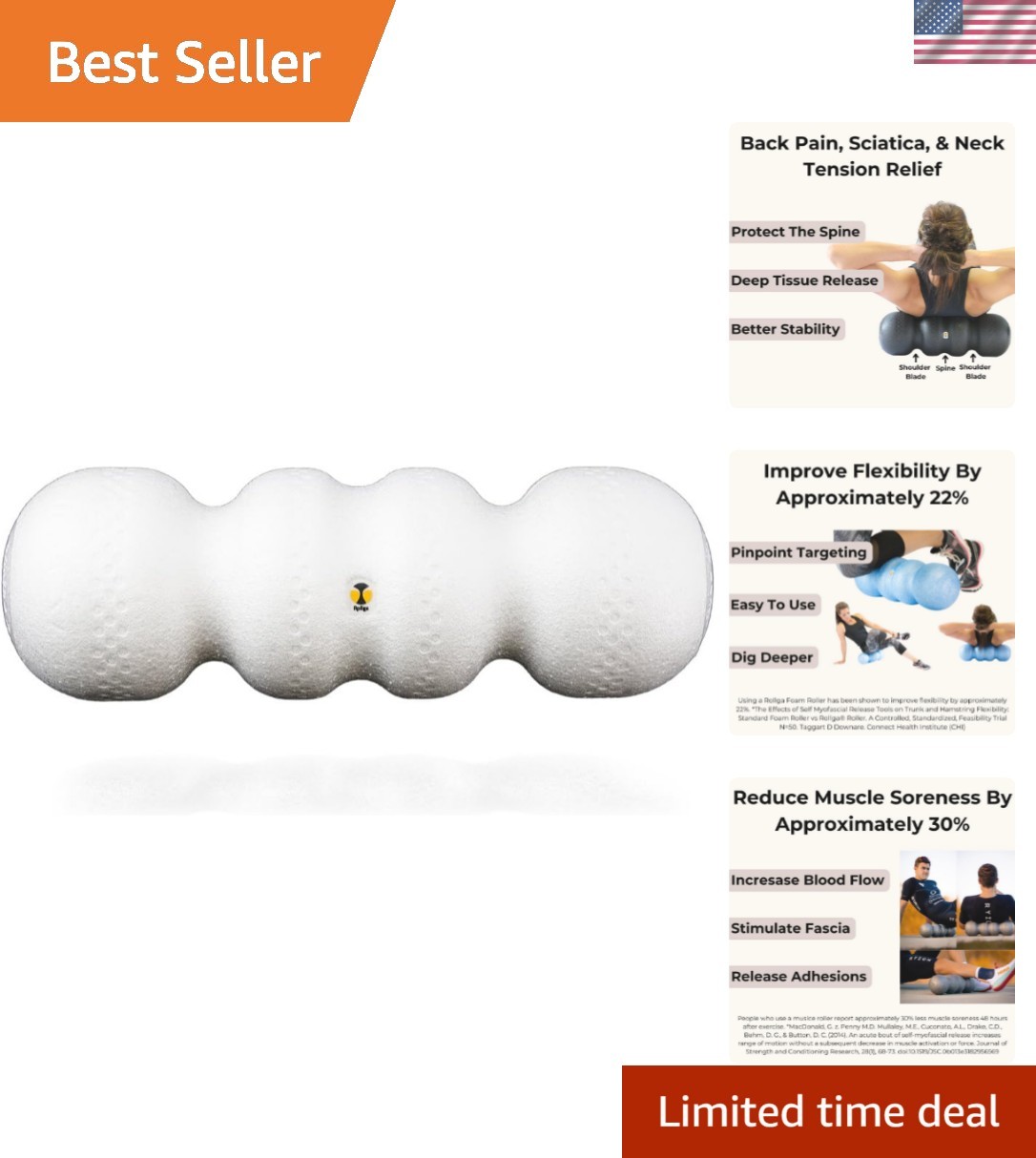 Yoga & Pilates Foam Roller LITE - Soft Deep Tissue Massage for Muscle Recovery