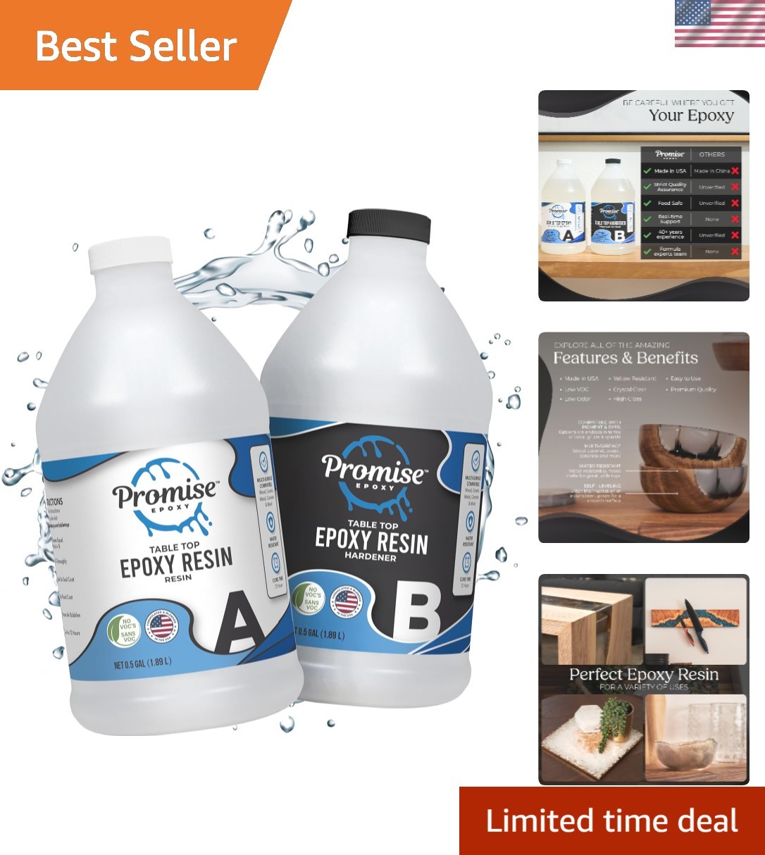 Epoxy Resin Kit 1 Gal-Crystal Clear, UV Resistant, Self Leveling, Food Safe f...