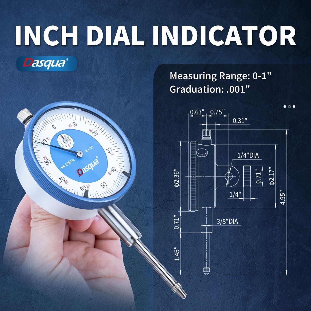 DASQUA 0-1" LUG BACK LARGE MEASURING RANGE DIAL INDICATOR (5122-4212)