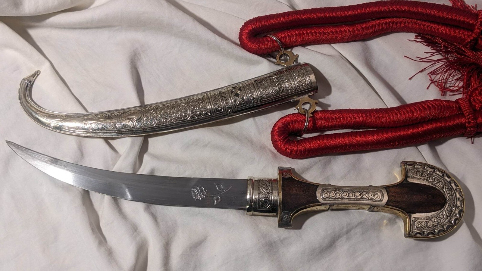Authentic 16-3/4" Morocco Dagger Khanjar Handmade Silver Dagger Berber + CORD