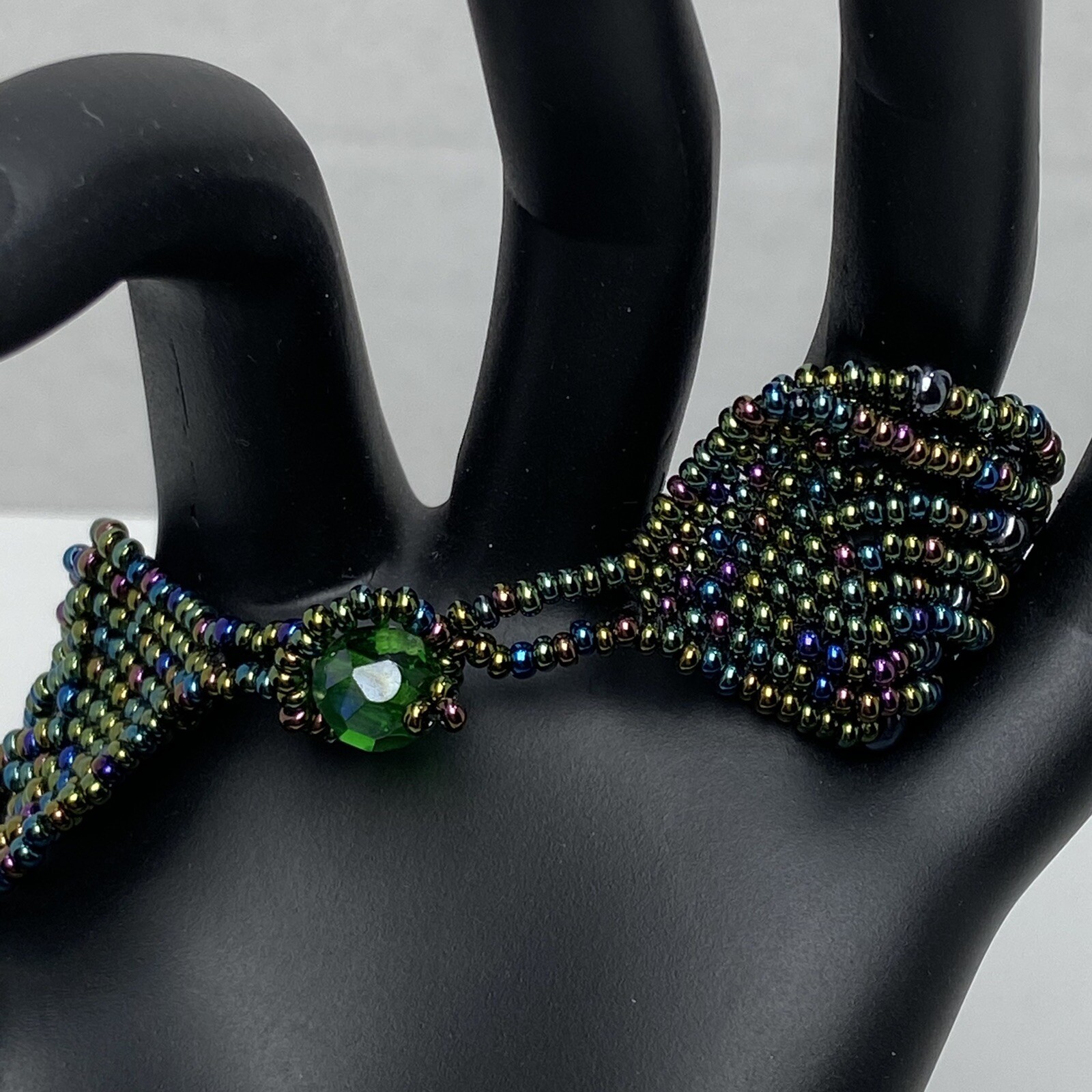 Dark Multi Colored Metallic Seed Bead Multi Strand Bracelet