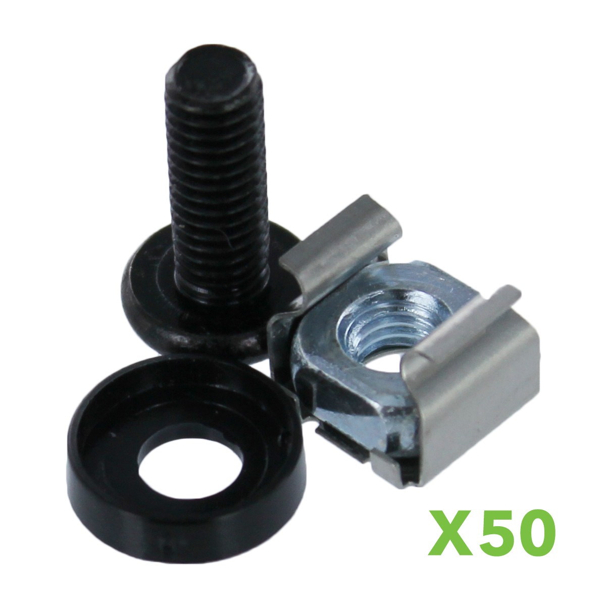 M6 Cage Nuts & Screws for Server Shelves Cabinets - 50 Pk Rack Mount