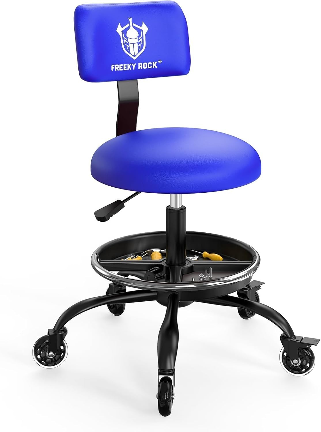 Rolling Shop Stool with Wheels, Garage Mechanic Stool Chair with Backrest, Heigh