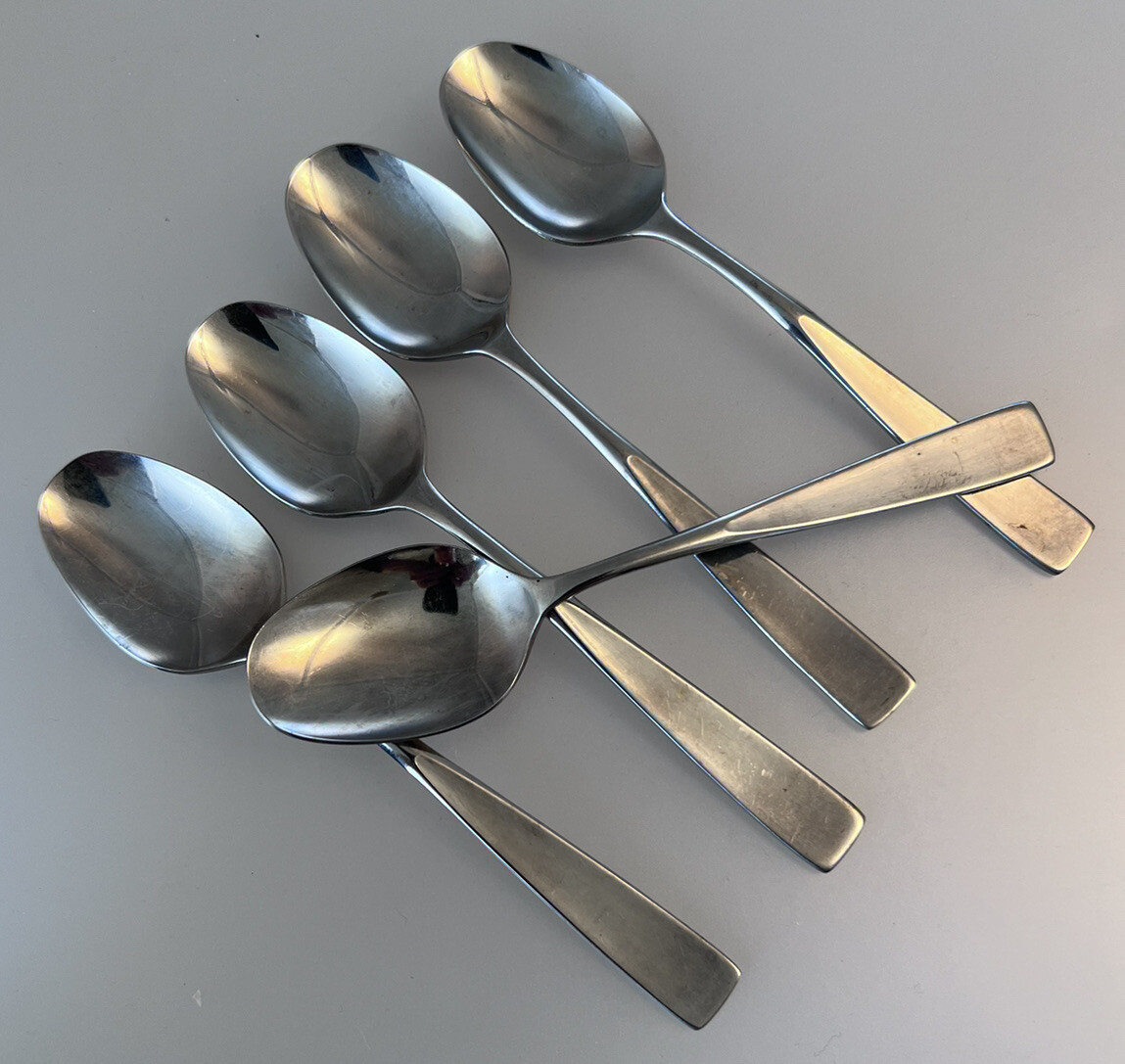 5 pc ROGERS CO STANLEY ROBERTS STAINLESS ALLISON PATTERN TEASPOONS 6.25”