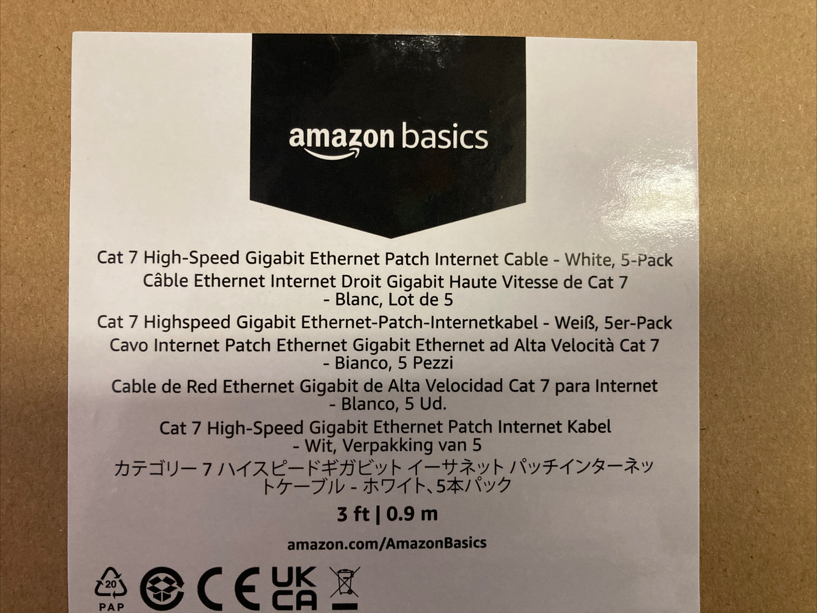 5 Pack Amazon Basics RJ45 Cat 7 High Speed Ethernet Cable 3ft