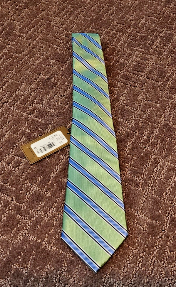 Class Club Gold Label GREEN BLUE Classic Stripe 50" Silk Neck Tie NWT