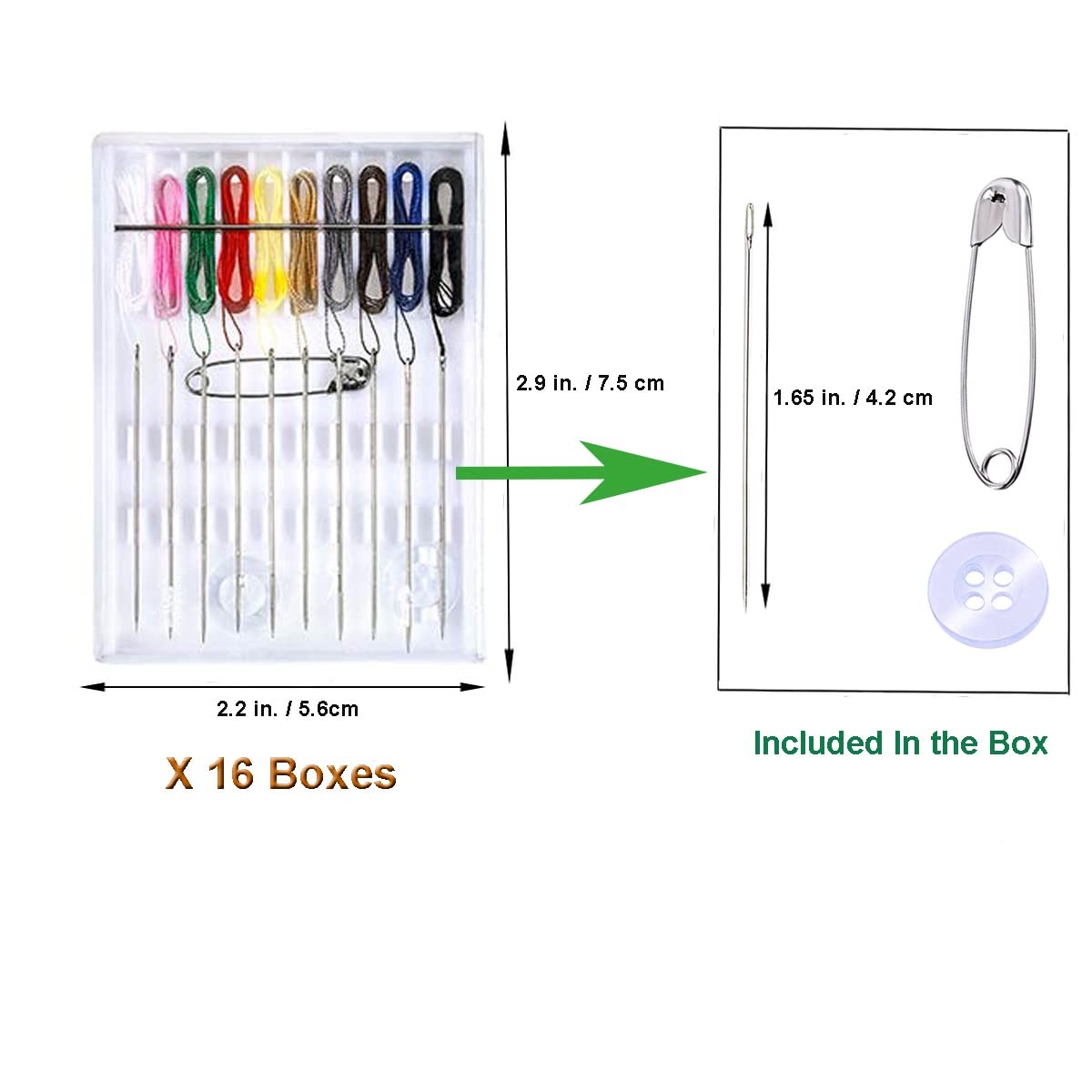 Y-Axis 16 Boxes Home and Travel Quick Fix Sewing Kit Pre Threaded Black