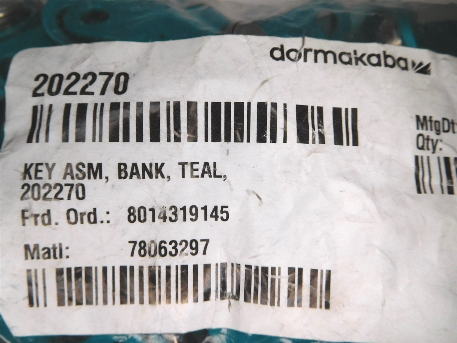 Dormakaba #202270 Teal Bank Mode Key for Cencon System 2000 Lock (071426)