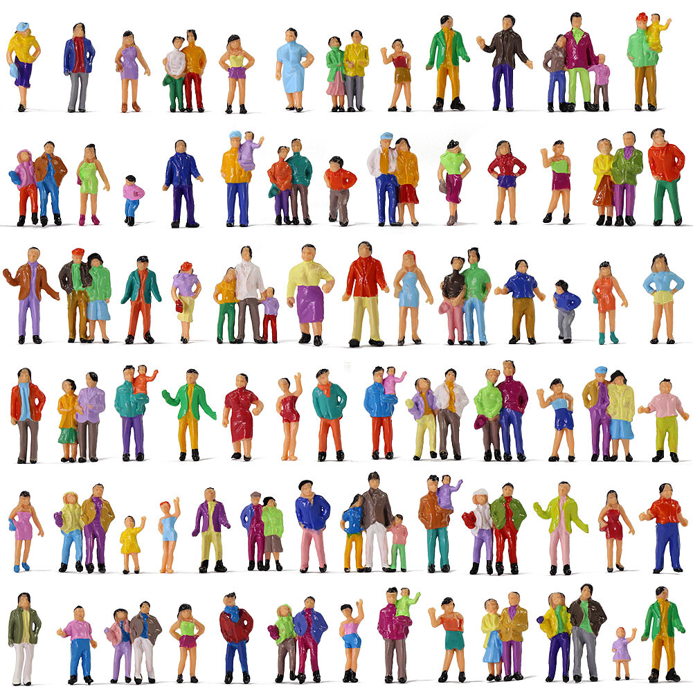 100pcs Model Trains HO Scale 1:87 Painted Figures 19 Poses Standing People