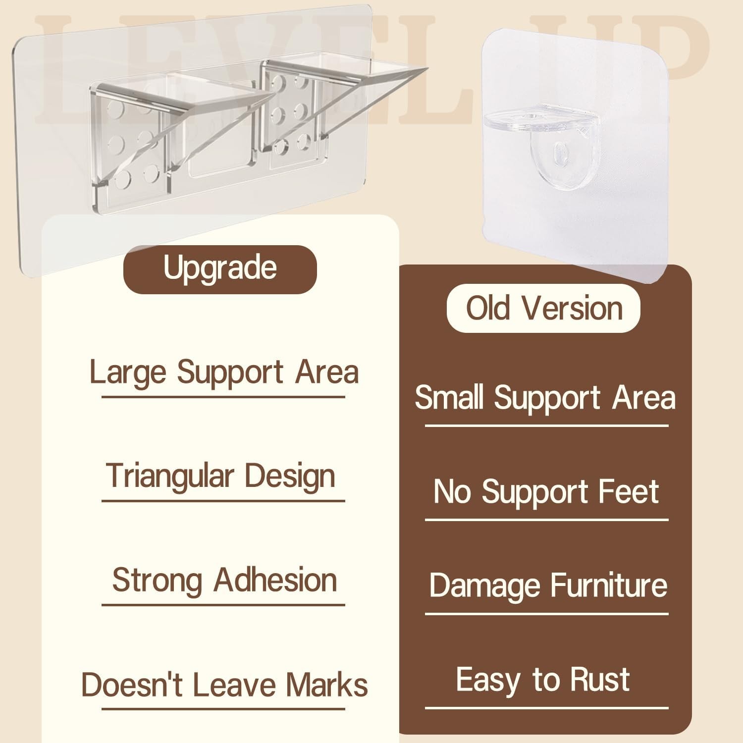12-Pack Heavy-Duty Adhesive Shelf Brackets Large Double Row No-Drill Wall