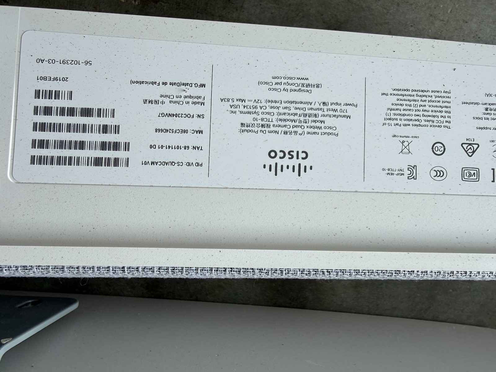 2x Cisco, CS-QUADCAM V01 Quad Webex Conference Room Camera TTC8-10, Tested