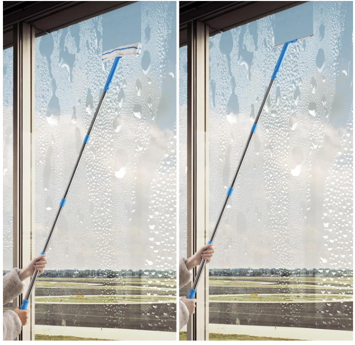 Window Cleaner Kit with 57IN Handle, Squeegee & Scrubber for Glass & Mirror